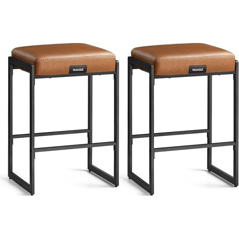 VASAGLE EKHO kolekcija 2 baro kėdžių rinkinys Virtuvės kėdės Dirbtinė oda su dygsniais Vidurio amžiaus modernus stilius 66 cm aukščio Namų baras Valgomasis Lengvas surinkimas Karamelinė ruda LBC086K01