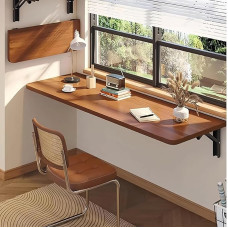 Medinis plūduriuojantis sulankstomas rašomasis stalas Sieninis erdvę taupantis rašomasis stalas miegamajam Ruda plaukiojanti lentyna 120x30cm - puikus sprendimas namams ir biurui