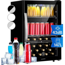 Klarstein Mini Fridge with Glass Door, Mini Fridge for Room, Drinks Fridge Small with Adjustable Shelves, Small Fridge 147 Litres, Indoor/Outdoor Fridge Quiet