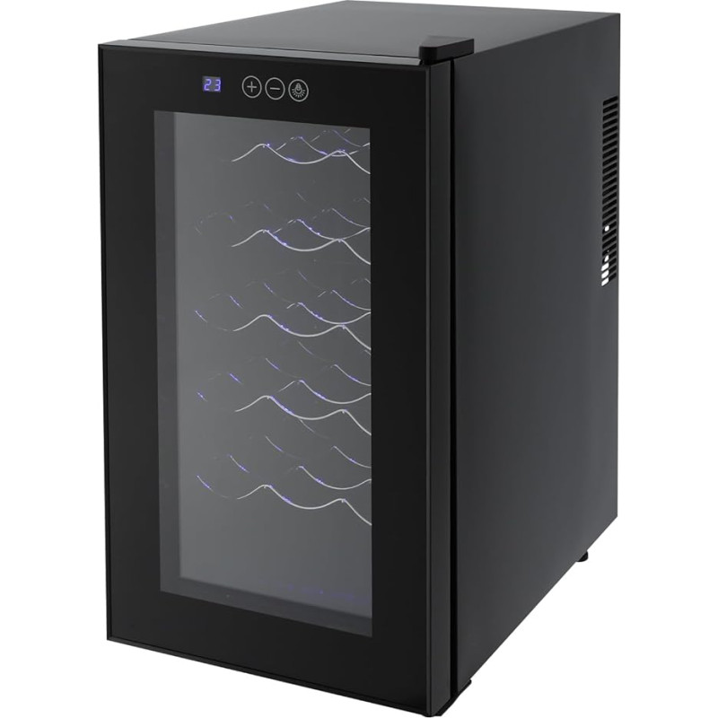 Weinkühlschrank 18 Flaschen 46 Liter, Weinkühler klein mit Gehärtetes Glas Tür LED Display, 8-18℃ Touch-Steuerung, Niedrige dB Getränkekühlschrank, Freistehender Weinkühlschrank Konstante Temperatur