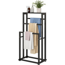 Laisvai pastatomas rankšluosčių stovas vonios kambariui, 3 pakopų metalinių lubų kopėčių laikiklis, baseino džiovinimo ir rodymo stovas su lentyna miegamajam, svetainei, juodas