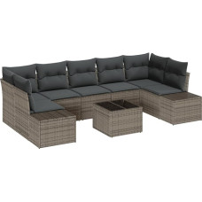 8 dalių sodo sofos komplektas su pagalvėle Pilka Poly Rattan Garden Lounge Modelis3355648