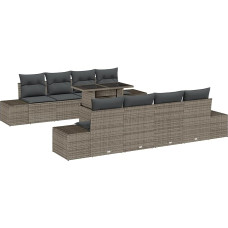 9-teiliges Garten Sofa Set mit Kissen Grau Poly Rattan Gartenlounge Modelis3349145