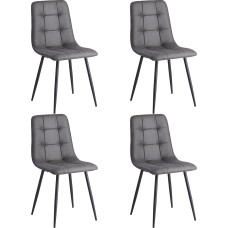 4 valgomojo kėdžių rinkinys (dirbtinė oda), modernios virtuvės kėdės su paminkštinta sėdyne ir atlošu, priėmimo kėdės su metalinėmis kojomis (tamsiai pilka)
