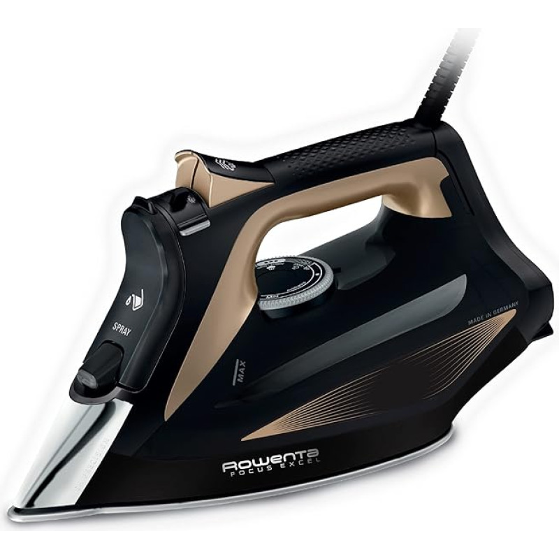 Rowenta DW5325 Focus Excel garų lygintuvas | 2700 W | 45 g/min nepertraukiamas garų išleidimas | 180 g/min garų padidinimas | lašėjimo stabdymas | apsauga nuo kalkių susidarymo | 300 ml vandens bakelis | juoda/vario spalva