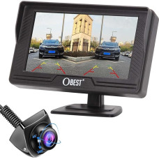 OBEST Galinio vaizdo kamera HD 1080P, automobilio atbulinės eigos kameros rinkinys, atbulinės eigos kamera su 4,3 colio monitoriaus ekranu, naktinis matymas, IP69 vandeniui atsparus atbulinės eigos kameros rinkinys autobusui, furgonui, sunkvežimiui, sunkv
