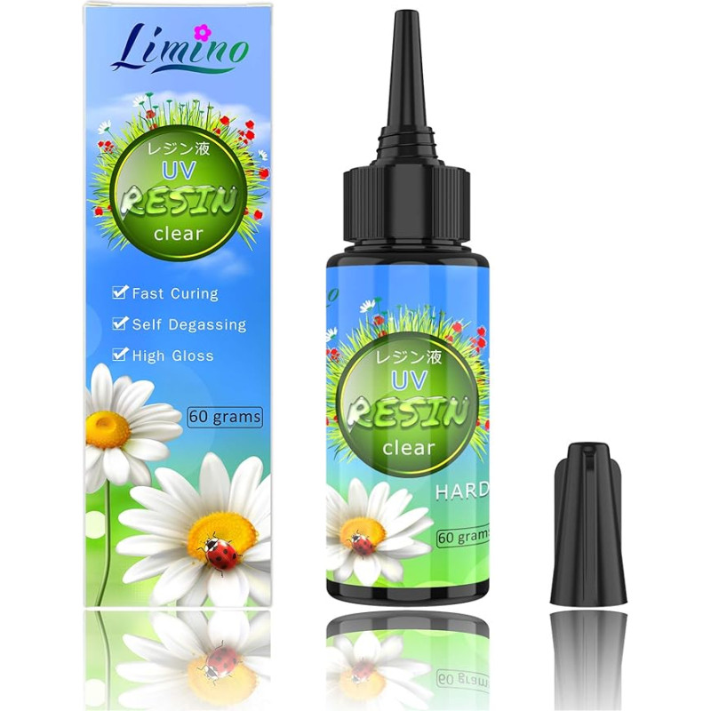 UV Resin - Crystal Clear Adhesive, Ultraviolet Hardening Epoxy Resin for Jewellery Making, Craft Decoration - Hard Transparent Adhesive Resin for Casting and Coating, Resin Moulds - 60 g