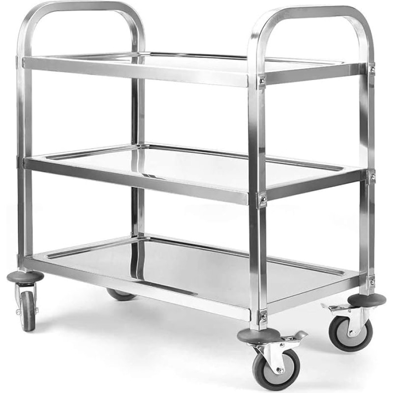 uyoyous serviravimo vežimėlis 95 x 50 x 95 cm nerūdijančio plieno 3 lentynos Virtuvės vežimėlis Transportavimo vežimėlis iš nerūdijančio plieno su 4 360° besisukančiais ratukais (2 x stabdžiai) restorano virtuvei ar viešbučiui