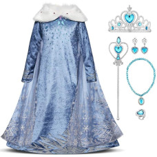 IWEMEK Frozen kostiumas suknelė princesė Anna Elsa kostiumas Frozen su ilgu apsiaustu Vaikų mergaičių gimtadienis Kalėdų Kalėdos Helovinas karnavalas Cosplay šalis kostiumas 2-8 metų