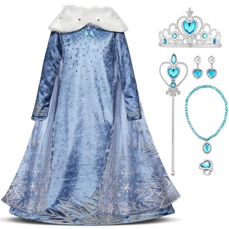 IWEMEK Frozen kostiumas suknelė princesė Anna Elsa kostiumas Frozen su ilgu apsiaustu Vaikų mergaičių gimtadienis Kalėdų Kalėdos Helovinas karnavalas Cosplay šalis kostiumas 2-8 metų