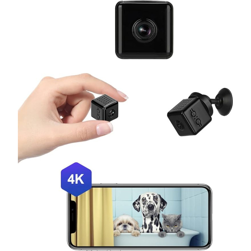 WIWACAM MW1 mini kamera 4K HD WiFi Live Transmission Mobile Phone App, mini patalpų stebėjimo kamera, WiFi stebėjimo IP kamera, kūdikių monitorius, naminių gyvūnėlių kamera, su judesio jutikliu, naktinis matymas,