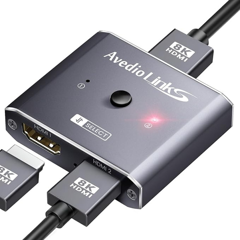 avedio nuorodos HDMI jungiklis 8K @ 60 Hz, aliuminio dvikryptis HDMI jungiklis 2 in 1 Out arba 1 in 2 Out HDMI skirstytuvas, Ultra HD HDMI skirstytuvo jungiklis 4K @ 120Hz, skirtas 