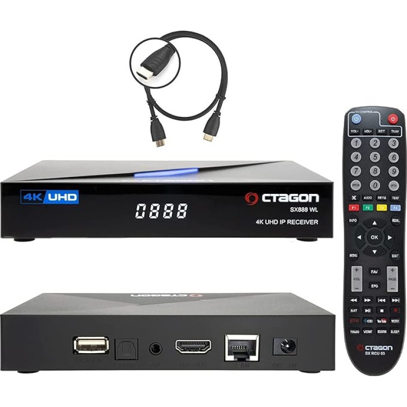 Octagon SX888 V2 WL 4K Smart TV Box + HM-SAT HDMI kabelis, 2 operacinės sistemos: 