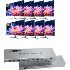 HDMI 2.1 skirstytuvas 8K @ 60Hz HDMI skirstytuvas 1 in 8 Out Automobilinis jungiklis Kelių HDMI prievadų jungiklis Palaiko 4K @ 120hz 40Gbps Kelių HDMI adapteris televizoriaus monitoriui Palaiko EDID HDR 3D CEC išvestį