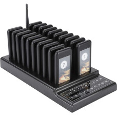 Restaurant Pager System, 20 Channels Wireless Paging Call System Long Distance Pager for Waiting Guests Restaurant Buzzer Pager with 3 Display Modes Vibration/Bee Cue/Vibration + Bee Cue(EU)