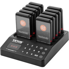 VEVOR Restaurant Pager System, Wireless Queue Signal with 400 m Range, Beeper for Answering Guests with Vibration and Flashing, 10 Pagers for Food Truck, Church, Nursery