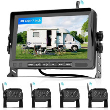 Hodozzy Digital Wireless Reversing Camera Set Monitor 4 Cameras Split Screen 7 Inch Recording Video Waterproof Night Vision Front Side View Rear Camera Radio for Truck Car Motorhome 12V-24V-36V
