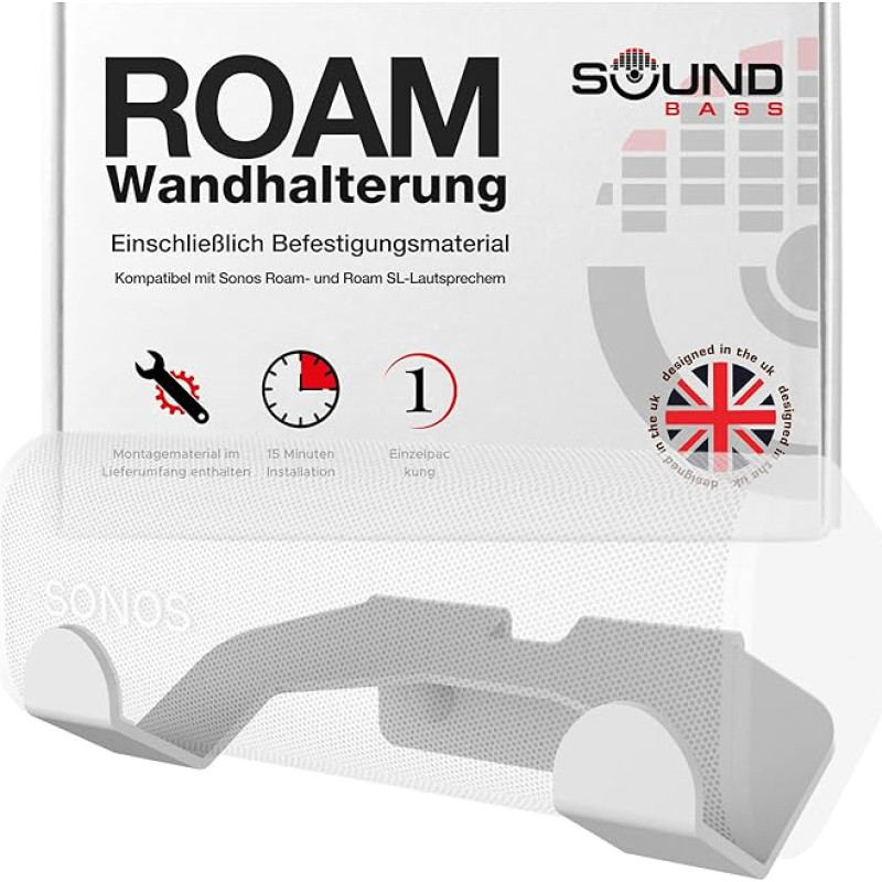 Sound bass Roam Wall Mount Compatible with Sonos Roam / Roam SL - Includes Mounting Kit - Designed in the UK (White)