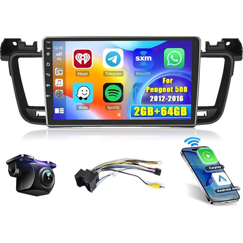 [2+64GB] Android 13 Car Radio, Wireless CarPlay Android Car, for Peugeot 508 2012-2016 Radio, 9 Inch Screen Car Radio, Bluetooth, Mirror Link, GPS WiFi FM RDS SWC EQ