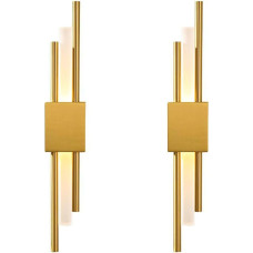 Pack of 2 Modern LED Wall Light Gold, Vertical Geometric Metal Wall Lamp with Acrylic Shade, Minimalist Interior Lighting for Bedroom, Living Room, Hallway, 48 cm, 3 Colour Temperatures (2