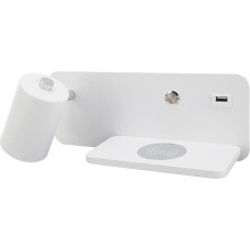 Qcwwy LED Wall Light, USB Socket, Wireless Charging for Living Room, Bedroom, GU10 Spot Light Control, Iron (White Left)