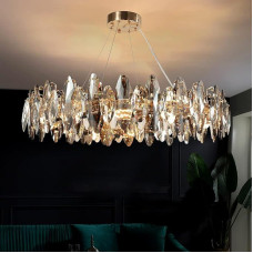 AHXIAOZN Modern LED Crystal Chandelier Luxury, Sparkling Egg-shaped Crystal Ceiling Light Gold, 9 x E14 Living Room Pendant Light, 8 Bulbs