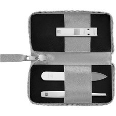 ZWILLING manikiūro ir pedikiūro rinkinys 3 dalių kompaktiškos nagų žirklės Vegan Apple Leather Case Grey