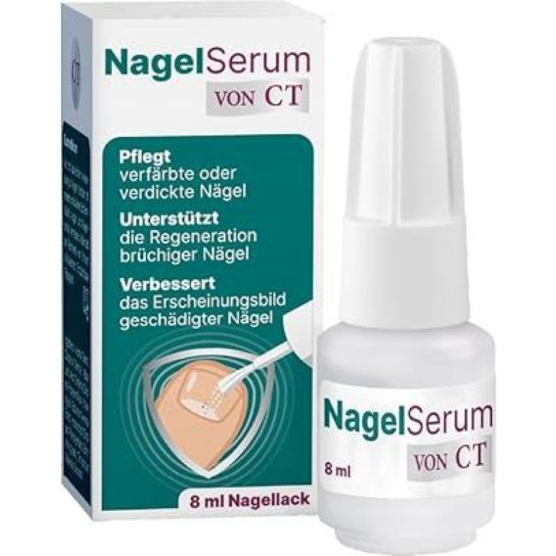 CT nagų serumas 8 ml - nagų priežiūros priemonė išblukusiems, sustorėjusiems nagams - su 8 % ciklopiroksu - vandenyje tirpus nagų lakas su chitozanu (HPCH) - regeneruoja trapius nagus su siliciu ir MSM - PZN 19902455