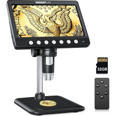 7 colių skaitmeninis mikroskopas, 50X-1200X skiriamoji geba, USB mikroskopas su 8 reguliuojamomis LED lemputėmis, mikroskopas suaugusiesiems / vaikams, 32 GB TF kortelė (juodas)
