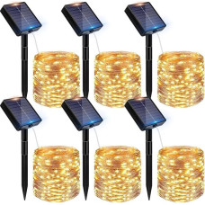 Peasur 6 Pieces Solar Fairy Lights Outdoor, 6 x 12 m 120 LED Solar Fairy Lights Outdoor Weatherproof, 8 Modes IP65 Waterproof Copper Wire Fairy Lights Outdoor for Balcony Garden Party Wedding Decoration, Warm White