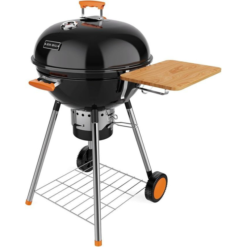 KEYO GRILL 22,5 colio medžio anglių kepsninė - 348 kv. colių, nešiojamoji kepsninė su didelio tankio emalio danga ir vieno prisilietimo valymo sistema, skirta sodui, pavėsinei, terasai