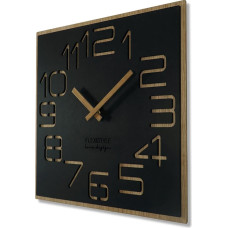 FLEXISTYLE Wall Clock Large Wood Effect Wood Digits ECO Square Silent Living Room Bedroom Made in EU (Black, 40 cm)