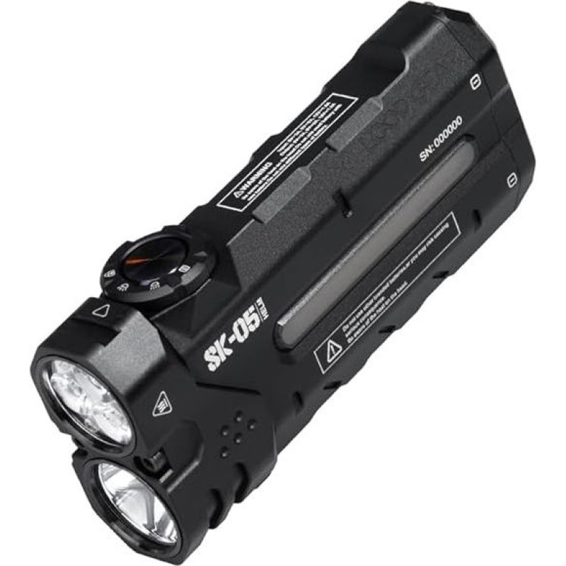 LOOP GEAR SK05 LED žibintuvėlis 2850 liumenų, USB-C greitasis įkrovimas, 6000 mAh energijos bankas, IP68, daugiafunkcinis RGB (SOS / įspėjamoji šviesa), magnetinis pagrindas + spaustukas, taškinis / potvynio žibintas stovyklavimui, lauke, žvejybai (juodas
