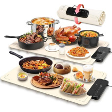 2 vnt. maisto pašildymo kilimėlis ZAPLIT elektrinis pašildymo kilimėlis maistui | 6 temperatūros lygiai (40-100 °C), laikmatis ir užraktas nuo vaikų | nešiojamas šiltas kilimėlis bufetui, vakarėliams ir virtuvei