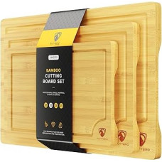 Virtuvės pjaustymo lentelės - 3 bambuko pjaustymo lentelės, pjaustymo lentelės su sulčių grioveliais, storos pjaustymo lentelės mėsai, daržovėms, lengva rankena - virtuvės reikmenų dovana
