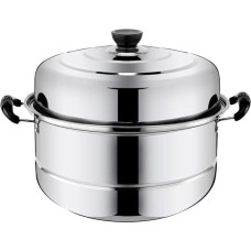 DOITOOL 2 sluoksnių nerūdijančio plieno garų puodas sriuboms virti ir maistui garinti Garų puodas su dangčiu, skirtas dujiniam elektriniam griliui 30 cm