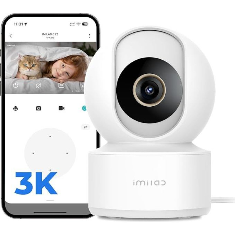 IMILAB C22 Cámara de Interior - FHD 2.5K Cámara de Seguridad WiFi 2.4G Con conexión de enchufe para monitor de be/mascotas Con aplicación para teléfono, cámara para mascotas Blanc