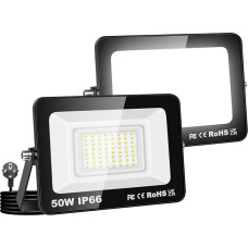 Willpower 2 x Outdoor LED Spotlight with Plug, LED Headlight 50 W 5000 LM Outdoor Spotlight 6000 K Cool White Floodlight Outdoor Lamp for Garden Garage Backyard Indoor IP66 Waterproof