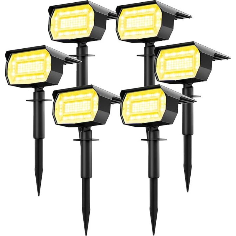LOTMOS saulės prožektorius lauko sodui [Pack of 6 / 72LED] Saulės žibintai lauko sodui 3000 K šiltai baltos spalvos LED saulės prožektorius lauke, vandeniui atsparūs saulės sodo žibintai lauke Saulės žibintai keliui kieme Garažas