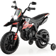 FANTASK Aprilia 12V elektrinis motociklas vaikams 5,5-6 km/h, vaikiškas motociklas su stabilizatoriais, muzika ir žibintais, raudonos ir juodos spalvų motociklas vaikams nuo 3 iki 8 metų, raudonos spalvos
