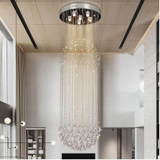 Didelis aukštų lubų šviestuvas, ilgas lietaus lašas, modernus lubų šviestuvas laiptinėms, prieškambariams, svetainei, įleidžiamojo tipo šviestuvas, lubų šviestuvas įėjimui į svetainę (W19.7 x H62.9)