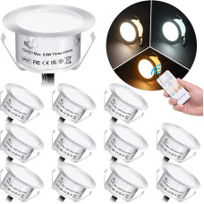 Patio Lighting, Set of 12 Patio Recessed Spotlights with Remote Control, Dimmable, LED Outdoor IP67 Waterproof, 0.8 W, Diameter 42 mm, for Garden, Walkway, Stairs