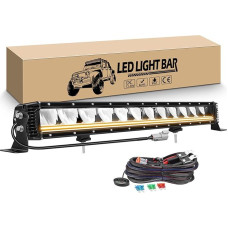 RIGIDON 60 cm 80 W 8000 LM vienos eilės LED darbinių žibintų juosta, papildoma priekinių žibintų juosta su geltonu dienos šviesos žibintu, 12 V DT laidų jungtis, skirta 4x4 automobiliams, visureigiams, visureigiams, keturračiams, visureigiams, UTV