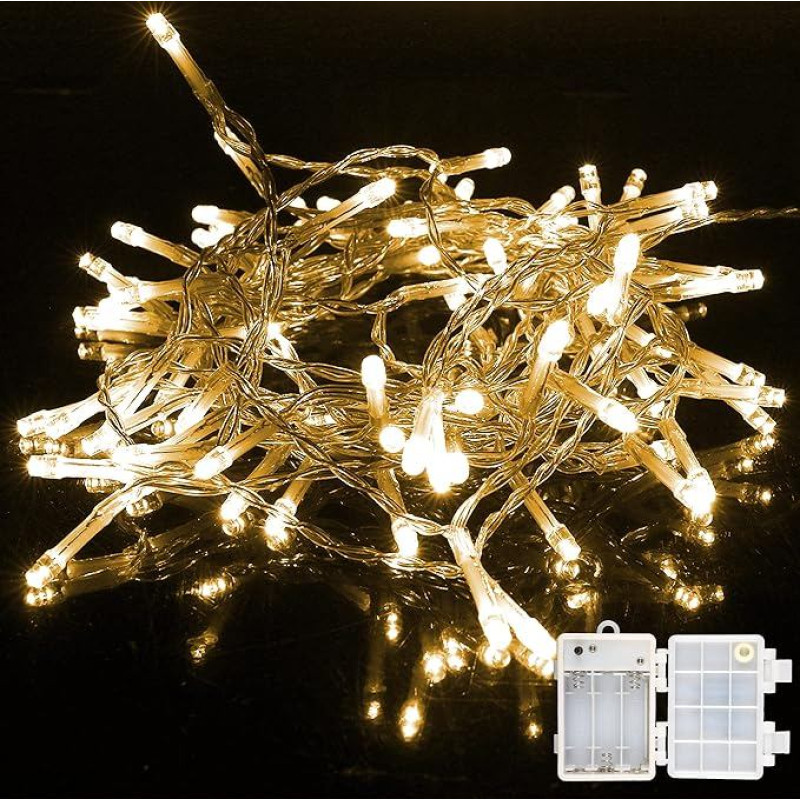 LED pasakų žibintai 200 LED 16 m vidaus ir lauko naudojimui, 8 režimai Kalėdų eglutės pasakų žibintai Baterija veikianti Vandeniui atspari IP44 Kalėdų apšvietimo dekoracija Šilta šviesa