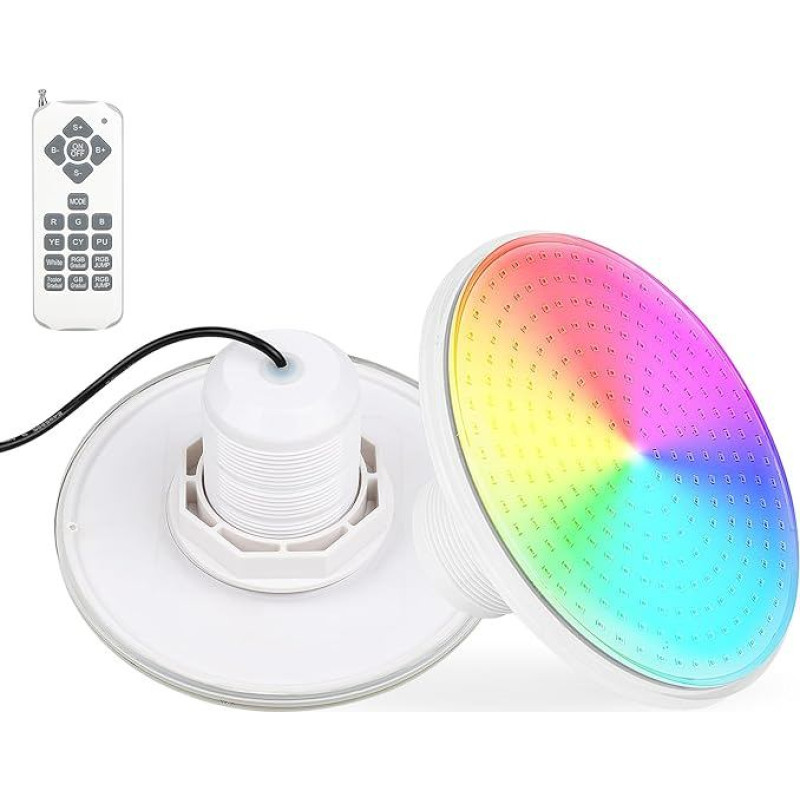 24 W LED baseino apšvietimas, skirtas antžeminiam baseinui, 12 V RGB reguliuojamas spalvų keitimas, suderinamas su nuotolinio valdymo pulteliu, baseino apšvietimas, skirtas plieninio rėmo ir plieninių sienų baseinams, IP68 atsparus vandeniui, 7 m kabelis,