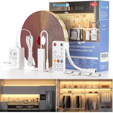 WOBANE LED juosta COB 5M 24V Dimmable su nuotolinio valdymo pulteliu CRI 90+ 320LEDs/M Nuolatinė LED juosta su kištuku, skirta virtuvei, miegamajam, spintai, veidrodžiui, televizoriui, šiltai baltai 3000K