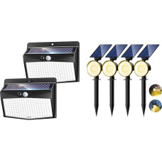 nipify 2 Stück Solarlampen für Außen mit Bewegungsmelder + 4 Stück 53 LED Solar Strahler Gartenleuchten