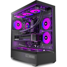 ATX kompiuterio korpusas, 6 x 120 mm ARGB PWM ventiliatorius, iš anksto sumontuotas Mid-Tower žaidimų kompiuterio korpusas, panoraminis grūdinto stiklo juodas kompiuterio korpusas su C tipo 360 mm radiatoriaus palaikymu (juodas)
