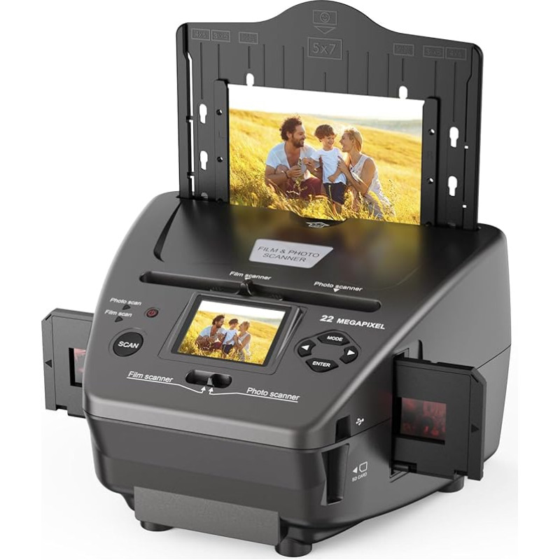 2,4 colių LCD ekranas Filmų nuotraukų skeneris konvertuoja 135 filmų 35 mm / 135 negatyvų filmus, nuotraukas, vizitines korteles į 22 MP skaitmeninius vaizdus, 4 GB SD kortelė