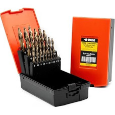 BAER spiralinių grąžtų rinkinys (0,5 mm kylantis lygis) 1-13 mm HSSE/Co5 Turbo Centrix, grąžtų rinkinys 5 % kobalto lydinio HSSE greitapjovis plienas, sukamųjų grąžtų rinkinys